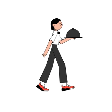 Geometric Waiter Holding a Serving Dish Animation