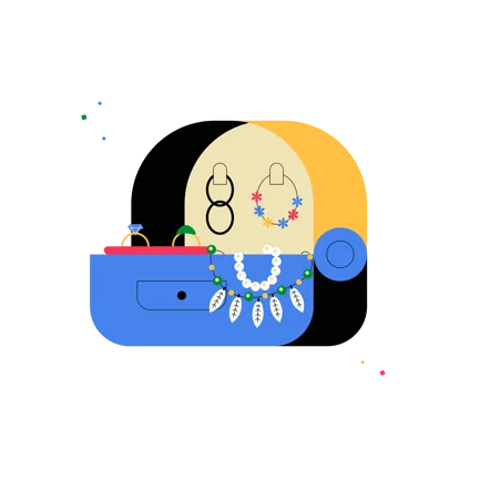 Jewelry Box Illustration with Rings, Earrings and Necklace