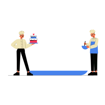 Cake Design Illustration with Chefs and Cake Decoration