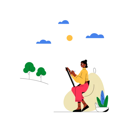 Woman Painting Outdoors Illustration