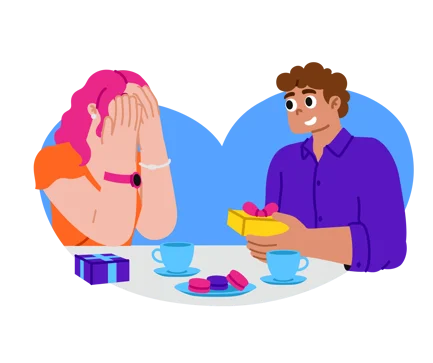 Young Man and Woman Giving Each Other Gifts on a Date