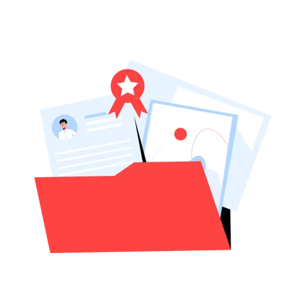 Portfolio Folder Illustration with Documents and Award