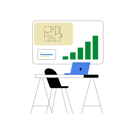 Architect'S Table with Laptop and Plan Illustration