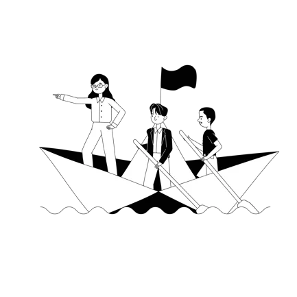 Teamwork in a Paper Boat Illustration