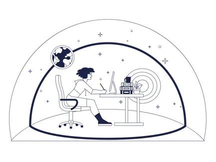 Concentrated Graphic Designer Working on Computer in Space