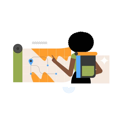 Route Planner Illustration with Woman and Map