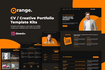 Preview: Orange CV/Creative Portfolio Elementor Template Kits