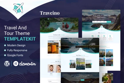 Preview: Traveino - Travel Agency Elementor Template Kit