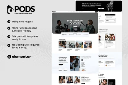Preview: Potshow - Radio Station & Podcaster Elementor Template Kit