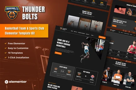 Preview: Thunderbolts - Basketball Team & Sports Club Elementor Template Kit