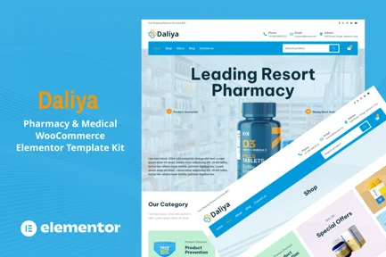 Preview: Daliya - Pharmacy & Medical Store WooCommerce Elementor Pro Template Kit