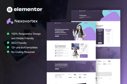 Preview: Nexovortex - Software Company Elementor Pro Template Kit
