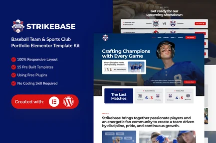 Preview: StrikeBase - Baseball Team & Sport Club Elemtor Template Kit