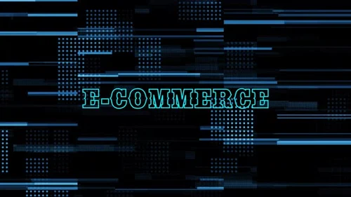 Futuristic E-Commerce Text Reveal Digital Data Background