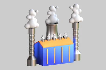 Preview: Industrial facility with three smokestacks.