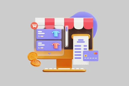 Preview: Monitor displaying shopping cart and purchase menu